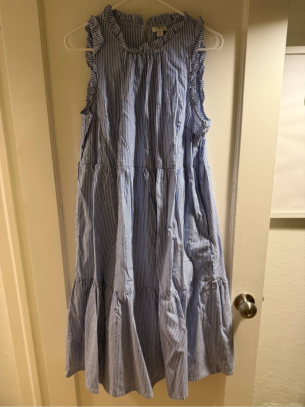 J. Crew Blue & White Striped Tiered Sleeveless Dress